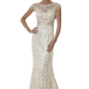 NWT Christina Wu Elegance 20176 Lace Mother of the Bride Dress Cream Size 8